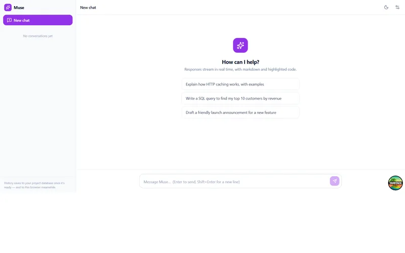 AI chat template with a conversation sidebar and message composer