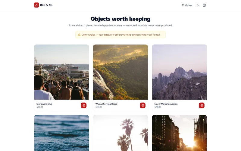E-commerce storefront template with product cards and shopping navigation